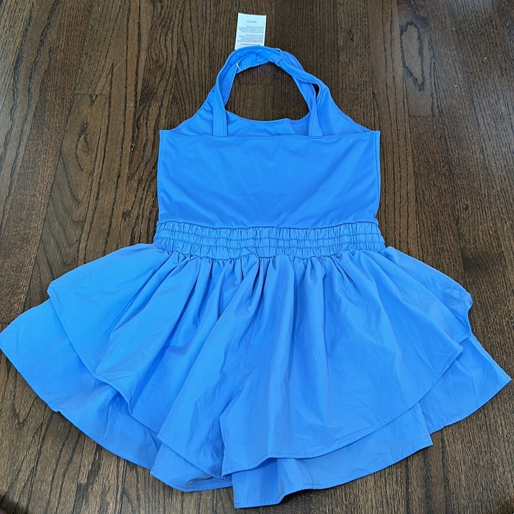 Women’s One Piece Blue Shorts Stretch Ruffle Running Workout Romper Bodysuit - Picture 2 of 8